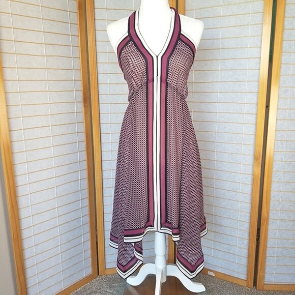 Michael Kors Cocktail Dress Size XS Border-Print Handkerchief Hem Lined - Picture 2 of 12